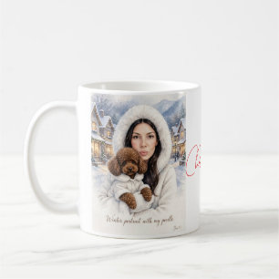 Caneca De Café Menina beijando cachorrinho Poodle–Mãe de Poodle