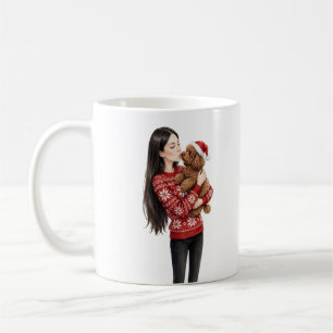 Caneca De Café Menina beijando cachorrinho Poodle–Mãe Poodle