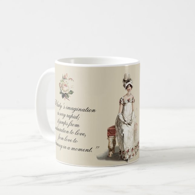 Caneca De Café Menina Bennet, citação e rosas, (Frente Esquerda)