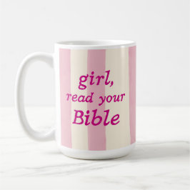 Caneca De Café Menina Bíblia Leitura Rosa Fofo Tipografia Fé