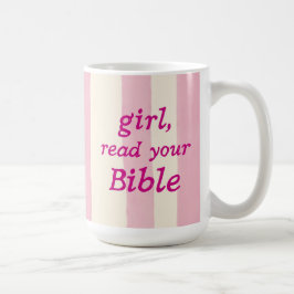Caneca De Café Menina Bíblia Leitura Rosa Fofo Tipografia Fé
