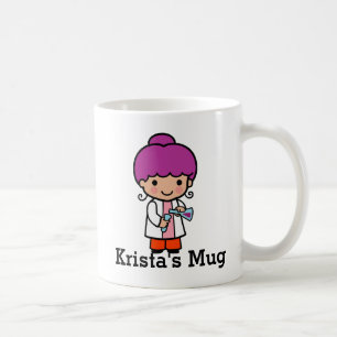 Caneca De Café Menina bonito do cientista/químico com garrafa