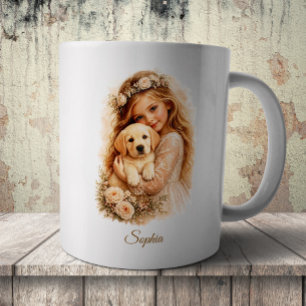 Caneca De Café Menina Com Cachorrinho Labrador
