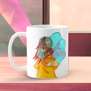 Caneca De Café Menina com Guarda-chuva no Vento Desenho