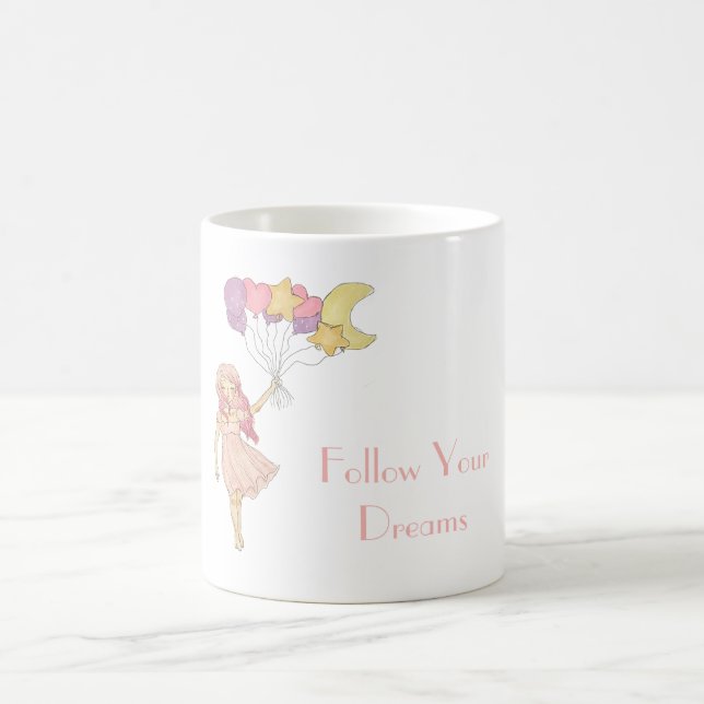 Caneca De Café Menina Coração Roxo Amarelo Estrelas Lua Balões (Centro)