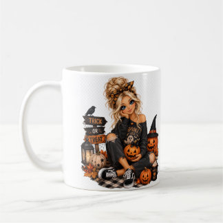 Caneca De Café Menina da Abóbora de Halloween