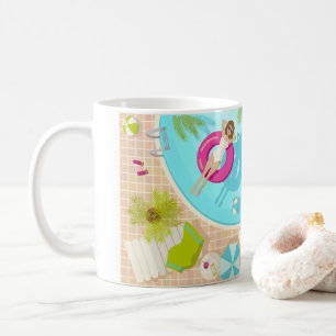 Caneca De Café Menina da festa de natação na praia de verão de bi