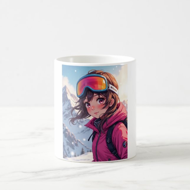 Caneca De Café Menina de Animação Bonita na Montanha Snowy | Cozy (Centro)