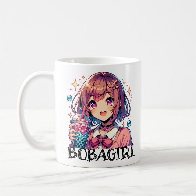 Caneca De Café Menina de animação bonita segurando chá de bolha (Esquerda)