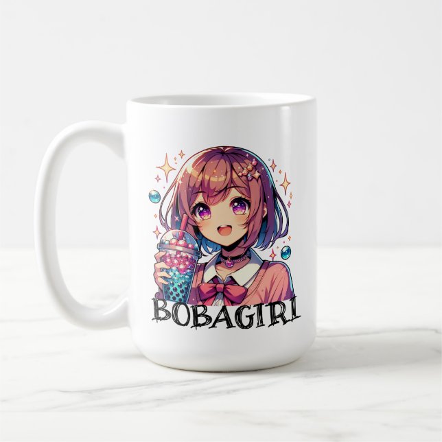 Caneca De Café Menina de animação bonita segurando chá de bolha (Esquerda)