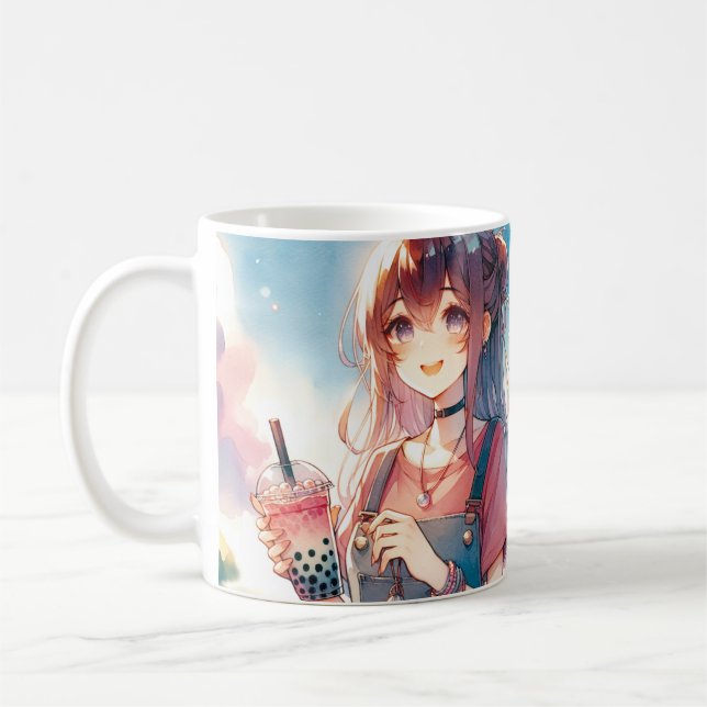 Caneca De Café Menina de animação bonita segurando uma chá Boba (Esquerda)