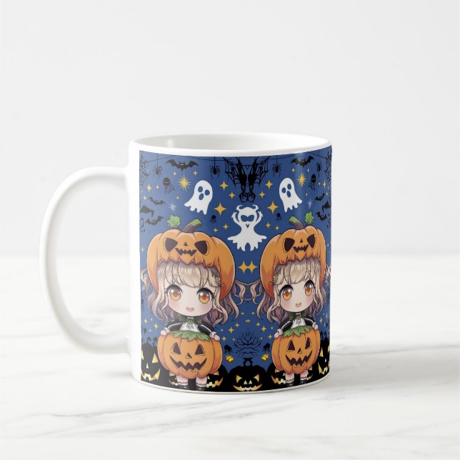 Caneca De Café Menina de animação Chibi na fantasia de abóbora (Esquerda)