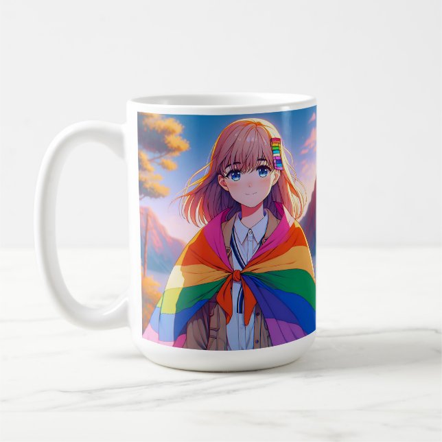 Caneca De Café Menina de anime com LGBTQIA+ Cabo (Esquerda)