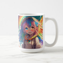 Caneca De Café Menina de anime personalizada de arco-íris linda