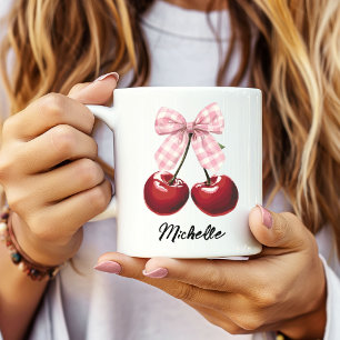 Caneca De Café Menina de Aniversário Dama de Honra Cereja Coque