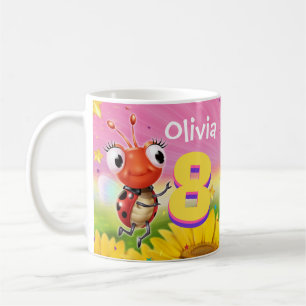 Caneca De Café Menina de aniversário personalizada 8 anos Ladybug