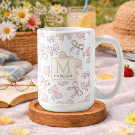 Caneca De Café Menina de Arco Rosa Personalizado Cute Monograma N