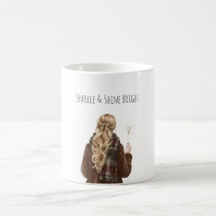 Caneca De Café Menina de Cabelo Loiro Sparkle Natal Ano Novo