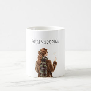 Caneca De Café Menina de Cabelo Vermelho Brilhante Natal Ano Novo