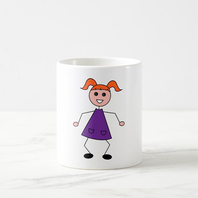 Caneca De Café Menina de Cabelo Vermelho em Desenho Simples com V (Criador carregado)