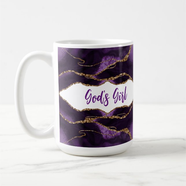 Caneca De Café Menina de Deus Inspiracional Roxa e Dourada Elegan (Esquerda)