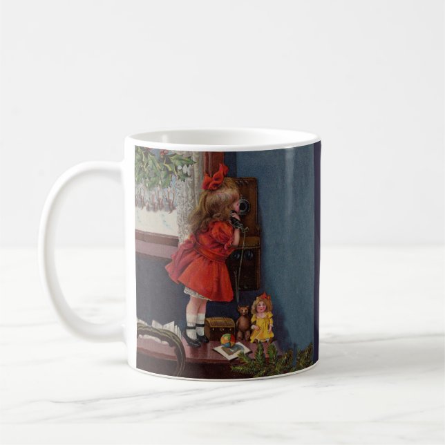 Caneca De Café Menina de Natal Telefone Antigo (Esquerda)