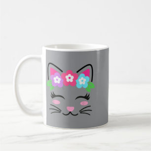Caneca De Café Menina de Rosto de Gata Olhos Fechados Cílios Sorr