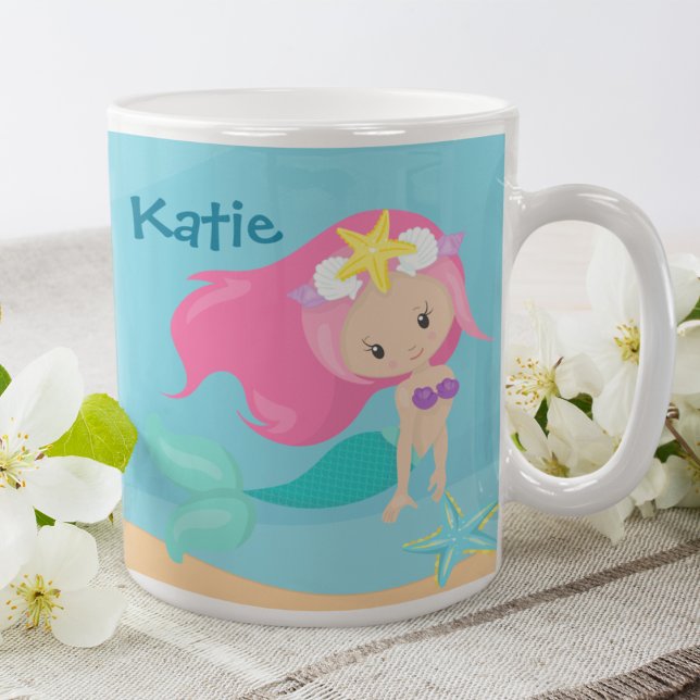 Caneca De Café Menina de Sereia Cega Costumada Crianças Costeiras (Criador carregado)