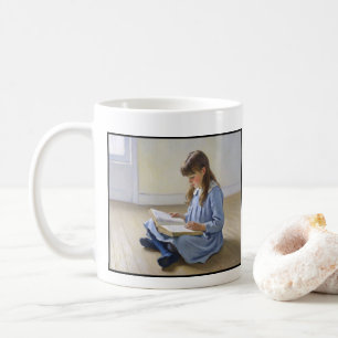 Caneca De Café Menina de vestido azul lendo livro Agradecimento a