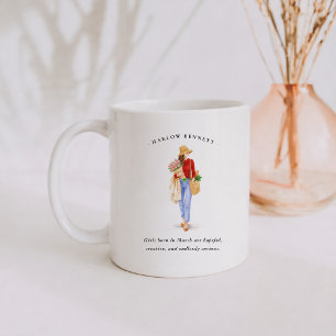 Caneca De Café Menina do Mês de Nascimento de Março Monograma