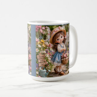 Caneca De Café Menina e seu jardim de flores