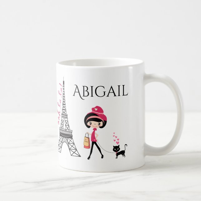 Caneca De Café Menina e Torre Eiffel Personalizada em Paris (Direita)