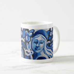 Caneca De Café Menina em um chapéu azul