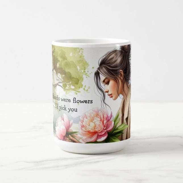 Caneca De Café Menina Escolhendo Flores Mensagem de Amizade (Centro)