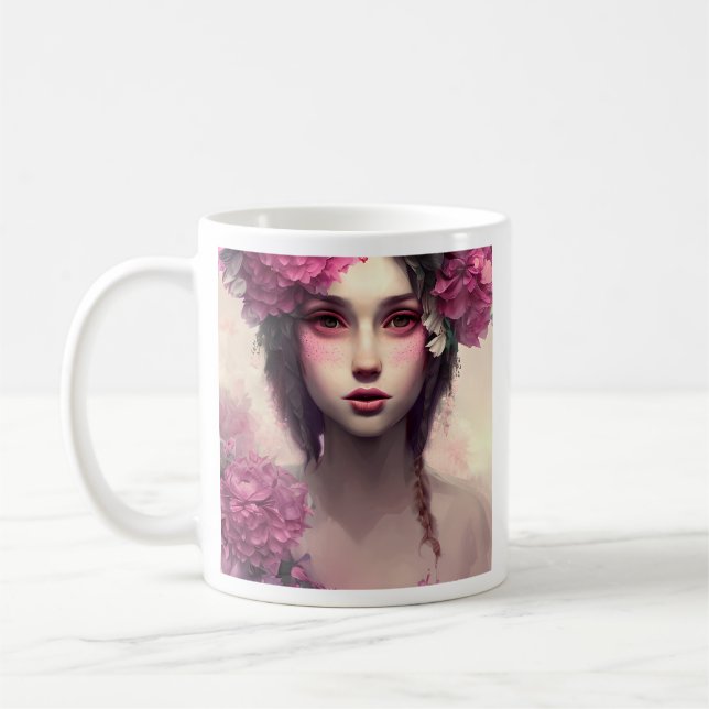Caneca De Café Menina Etérea Personalizada com Sardas Rosas (Esquerda)