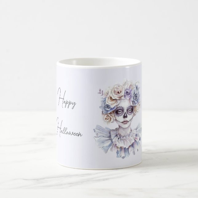 Caneca De Café Menina Floral de Lavanda Creme Halloween (Centro)