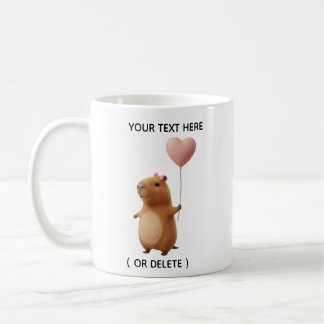 Caneca De Café Menina Fofa Capivara com Balão de Coração Rosa Per