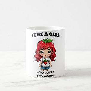 Caneca De Café Menina Fofa de Morango Arte Kawaii