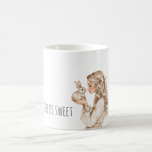Caneca De Café Menina Loira Coelho Rabbit A vida é doce