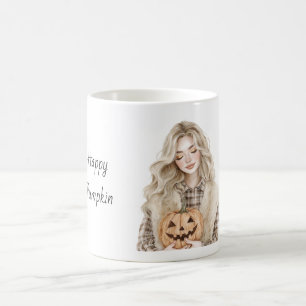 Caneca De Café Menina Loira Feliz do Abóbora Halloween
