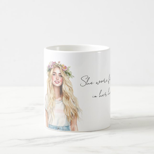 Caneca De Café Menina Loira Flores no Cabelo (Centro)