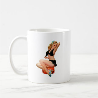 Caneca De Café Menina loira na mini saia preta