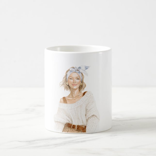 Caneca De Café Menina Loira Suéter Branco (Centro)