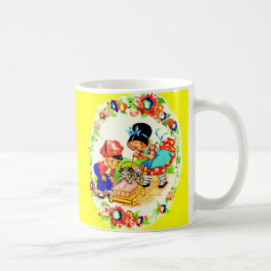 Caneca De Café menina, menino, gatinho e cachorrinho