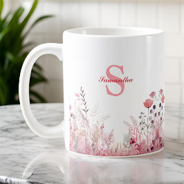 Caneca De Café Menina Mínima Floral Mínima Personalizada