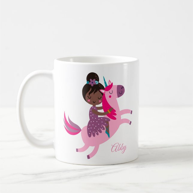 Caneca De Café Menina Negra Coca-branca a Andar num Unicórnio (Esquerda)