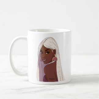 Caneca De Café Menina negra de cabelo branco com brinco de toranj