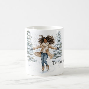 Caneca De Café Menina Negra Patinando no Natal