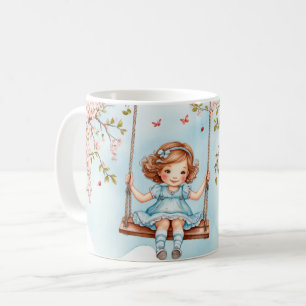 Caneca De Café Menina no balanço Cerejeiras em flor
