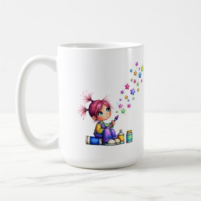 Caneca De Café Menina Pintora Estrela Arco-Íris Caprichosa (Esquerda)